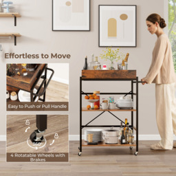 Costway 3 Shelf Rustic Brown Drinks Trolley - Size: 91 x 50 x 17cm - Wilko - thumbnail 6
