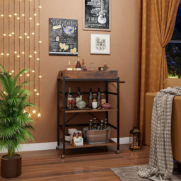 Costway 3 Shelf Rustic Brown Drinks Trolley - Size: 91 x 50 x 17cm - Wilko - thumbnail 3