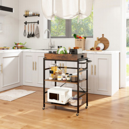 Costway 3 Shelf Rustic Brown Drinks Trolley - Size: 91 x 50 x 17cm - Wilko - thumbnail 4