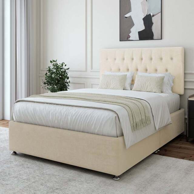 Bedmaster Single Cream Naples Linen Divan Base with Lona Headboard - Wilko - image 1