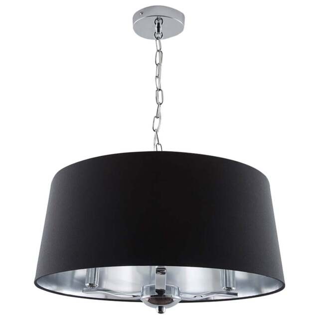 Kliving Giovanna 3 Light Black Drum Shade Chrome Chandelier - Size: 100 x 50 x 50cm - Silver - Wilko - image 1