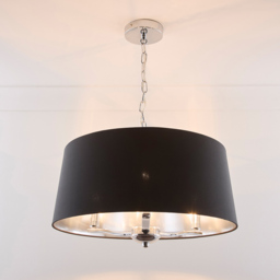 Kliving Giovanna 3 Light Black Drum Shade Chrome Chandelier - Size: 100 x 50 x 50cm - Silver - Wilko - thumbnail 3