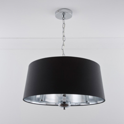 Kliving Giovanna 3 Light Black Drum Shade Chrome Chandelier - Size: 100 x 50 x 50cm - Silver - Wilko - thumbnail 4