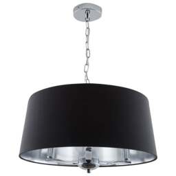 Kliving Giovanna 3 Light Black Drum Shade Chrome Chandelier - Size: 100 x 50 x 50cm - Silver - Wilko