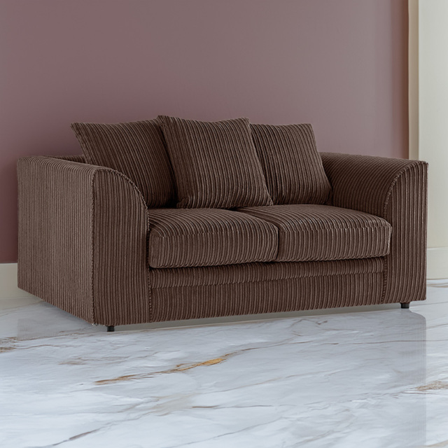 Portland Luxor 2 Seater Chocolate Jumbo Cord Sofa with Scatter Back - Brown - Wilko - image 1