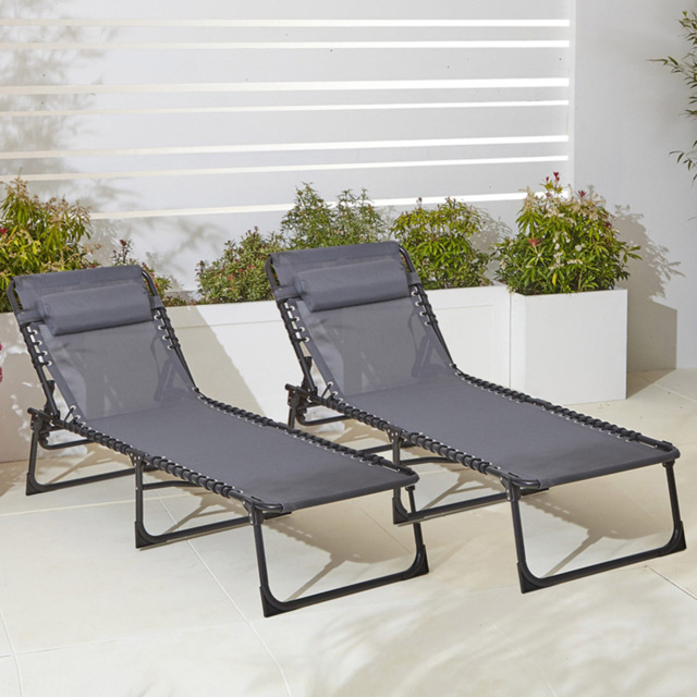Neo Set of 2 Grey Folding Sun Loungers - Size: 1 Seater - Wilko - image 1