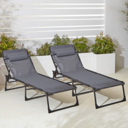 Neo Set of 2 Grey Folding Sun Loungers - Size: 1 Seater - Wilko - thumbnail 1