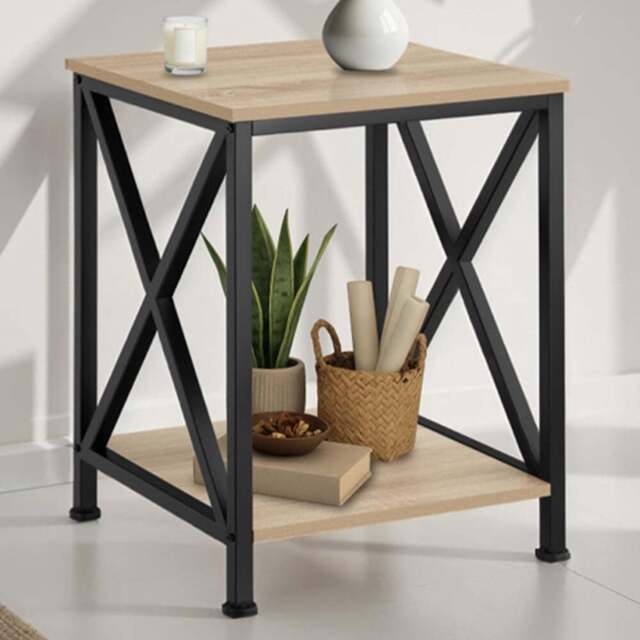 tectake Carlton 2 Shelf Oak Bedside Table - Size: Single Shelf - Brown - Wilko - image 1