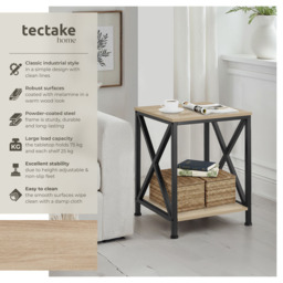 tectake Carlton 2 Shelf Oak Bedside Table - Size: Single Shelf - Brown - Wilko - thumbnail 7