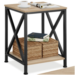 tectake Carlton 2 Shelf Oak Bedside Table - Size: Single Shelf - Brown - Wilko - thumbnail 3