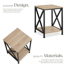 tectake Carlton 2 Shelf Oak Bedside Table - Size: Single Shelf - Brown - Wilko - thumbnail 4