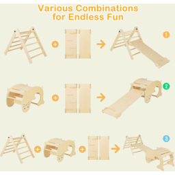 Costway Natural Kids 7 in 1 Wooden Foldable Indoor Climbing Toy - Size: 119.4 x 55.9 x 12.7cm - Cream - Wilko - thumbnail 4