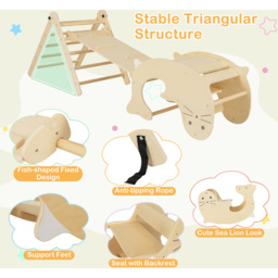Costway Natural Kids 7 in 1 Wooden Foldable Indoor Climbing Toy - Size: 119.4 x 55.9 x 12.7cm - Cream - Wilko - thumbnail 5