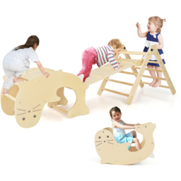Costway Natural Kids 7 in 1 Wooden Foldable Indoor Climbing Toy - Size: 119.4 x 55.9 x 12.7cm - Cream - Wilko - thumbnail 3