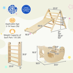 Costway Natural Kids 7 in 1 Wooden Foldable Indoor Climbing Toy - Size: 119.4 x 55.9 x 12.7cm - Cream - Wilko - thumbnail 7