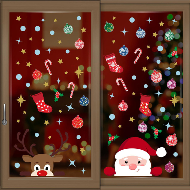Walplus Christmas with Rudolph and Santa Double-Sided Window Stickers 92 Piece - Size: 0.2 x 90 x 80cm - Red - Wilko - image 1
