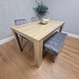 Kosy Koala 4 Seater Dining Set with Bench Oak Effect and Grey Velvet - Multi - Wilko - thumbnail 7