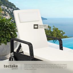 tectake Black and Beige 6 Level Adjustable Sun Lounger with Soft Pillow and Wheels - Size: 33 x 70 x 200cm - Wilko - thumbnail 4