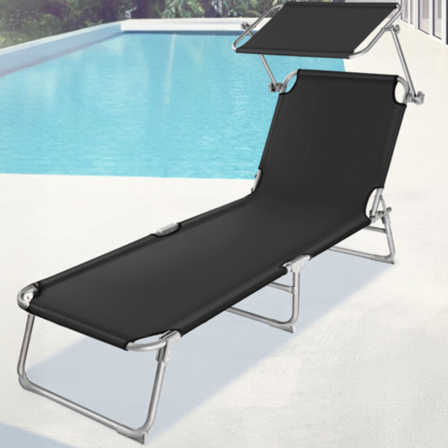 tectake Set of 2 Black 4 Step Backrest Foldable Sun Lounger - Size: 28 x 68 x 190cm - Wilko - image 1