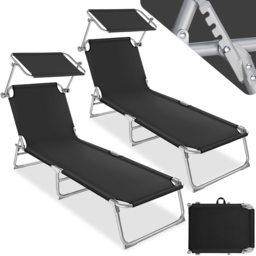 tectake Set of 2 Black 4 Step Backrest Foldable Sun Lounger - Size: 28 x 68 x 190cm - Wilko - thumbnail 3