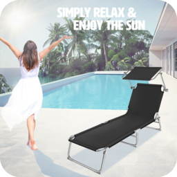 tectake Set of 2 Black 4 Step Backrest Foldable Sun Lounger - Size: 28 x 68 x 190cm - Wilko - thumbnail 5