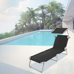 tectake Set of 2 Black 4 Step Backrest Foldable Sun Lounger - Size: 28 x 68 x 190cm - Wilko - thumbnail 4
