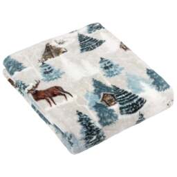 furn. Arcticus White and Blue Animal Fleece Throw 130 x 150cm - Size: 150 x 130cm - Multi - Wilko