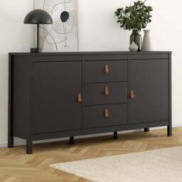 Florence Barcelona 2 Door 3 Drawer Matt Black Sideboard - Size: 38 x 151 x 79cm - Wilko