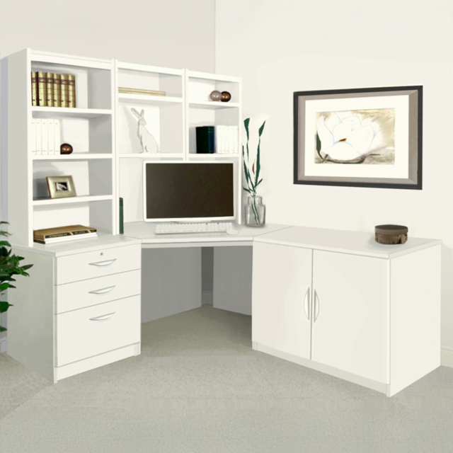 R White Cabinets SET-19-IN-WH Corner Desk Drawer Unit and Hutch Bookcase Home Office Furniture Set - Size: 182 x 179 x 142cm - Wilko - image 1