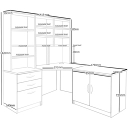 R White Cabinets SET-19-IN-WH Corner Desk Drawer Unit and Hutch Bookcase Home Office Furniture Set - Size: 182 x 179 x 142cm - Wilko - thumbnail 5