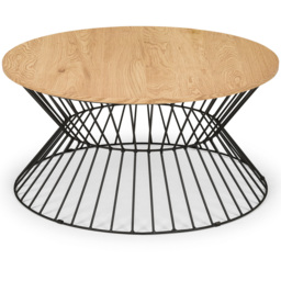 Julian Bowen Jersey Euro Oak Round Wire Coffee Table - Size: 80 x 80 x 40cm - Black - Wilko - thumbnail 3