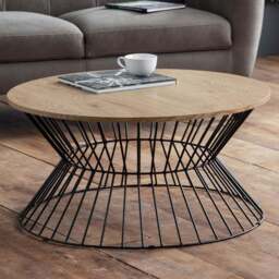 Julian Bowen Jersey Euro Oak Round Wire Coffee Table - Size: 80 x 80 x 40cm - Black - Wilko