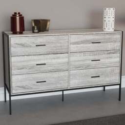 Vida Designs Brooklyn 6 Drawer Grey Rustic Metal Frame Chest of Drawers - Wilko - thumbnail 1
