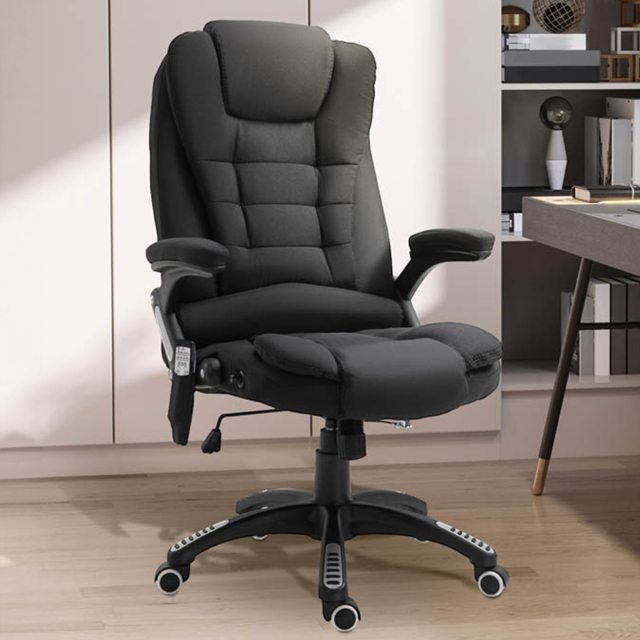 Portland Black Linen Swivel Massage Recliner Office Chair - Size: 67 x 74 x 116cm - Wilko - image 1