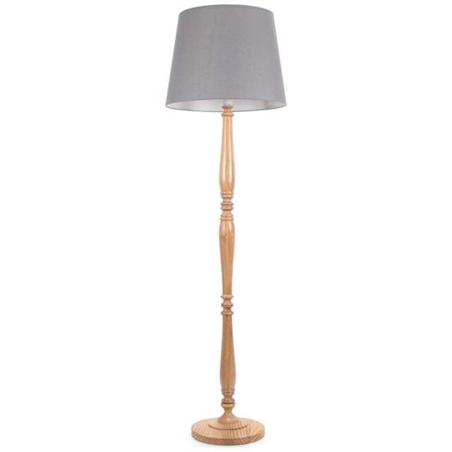 ValueLights Victoria Grey Fabric Tapered Shade Light Wood Traditional Stem LED Floor Lamp - Size: 156 x 46 x 46cm - Cream - Wilko - image 1