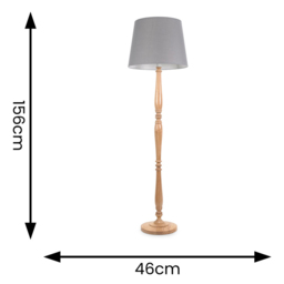 ValueLights Victoria Grey Fabric Tapered Shade Light Wood Traditional Stem LED Floor Lamp - Size: 156 x 46 x 46cm - Cream - Wilko - thumbnail 6