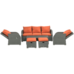 Outsunny 7 Seater Grey and Orange Rattan Sofa Lounge Set - Wilko - thumbnail 3