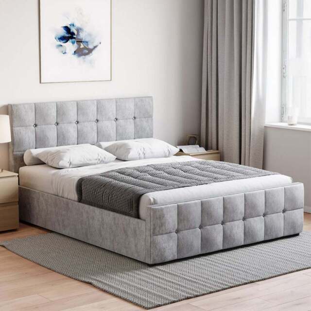 VIDA DESIGNS Valentina King Size Silver Crushed Velvet Ottoman Bed - Wilko - image 1