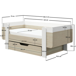 Flair Alfie Toddler White and Oak Wooden Bed with Storage - Size: 60.4 x 78.6 x 152.2cm - Wilko - thumbnail 7