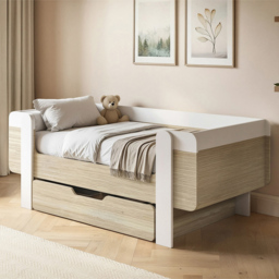 Flair Alfie Toddler White and Oak Wooden Bed with Storage - Size: 60.4 x 78.6 x 152.2cm - Wilko