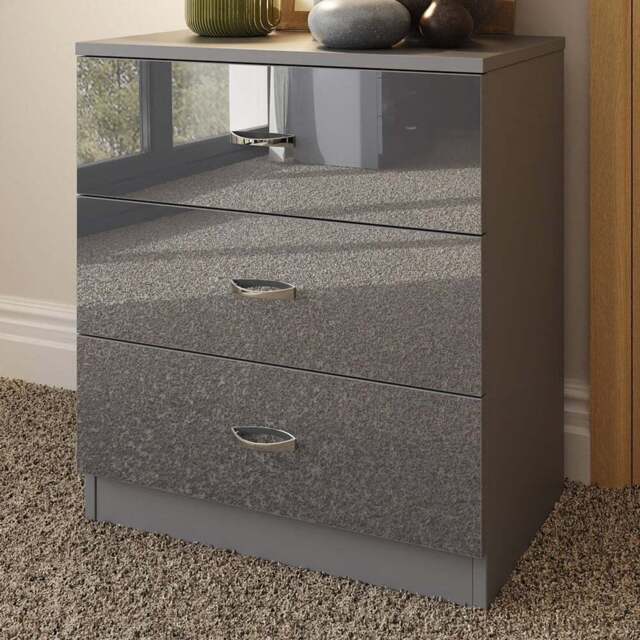 FWStyle Chilton 3 Drawer Grey Gloss Chest of Drawers - Wilko - image 1