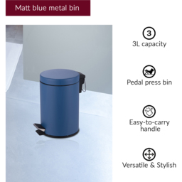 Innoteck Essentials Blue Pedal Dustbin and Toilet Brush with Holder Set - Size: 26 x 16.8 x 16.8cm - Wilko - thumbnail 6