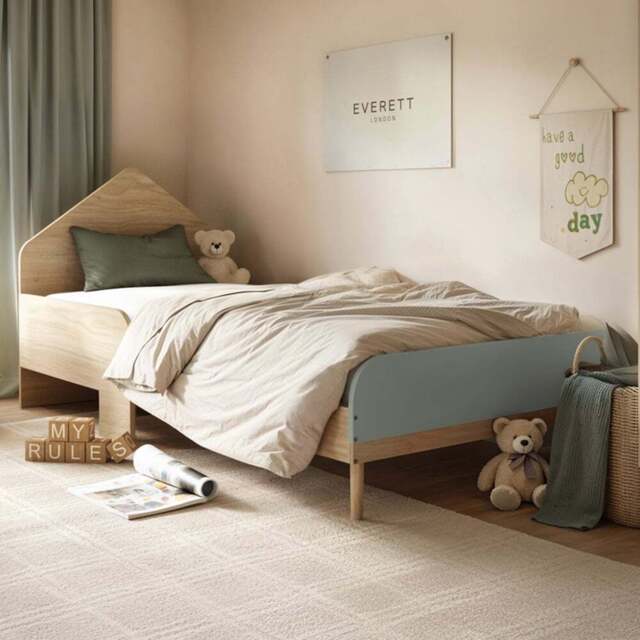 Flair Noah Single Green and Oak Bed Frame with House Shaped Headboard - Wilko - image 1