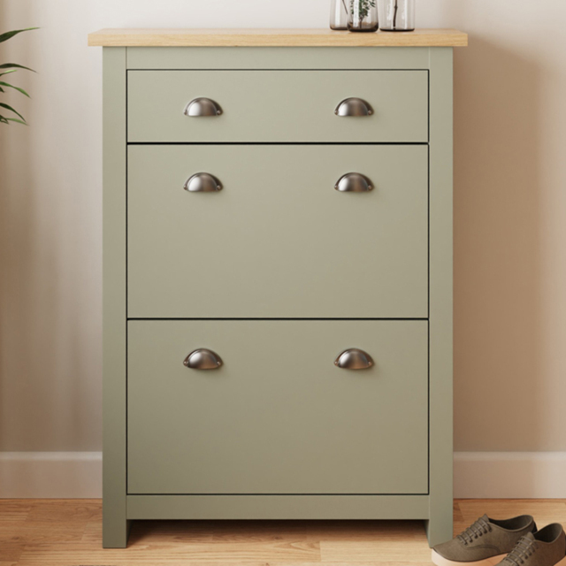 GFW Lancaster 2 Door Single Drawer Sage Green Shoe Cabinet - Wilko - image 1