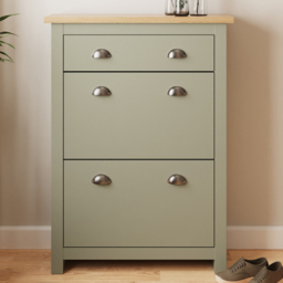 GFW Lancaster 2 Door Single Drawer Sage Green Shoe Cabinet - Wilko - thumbnail 1