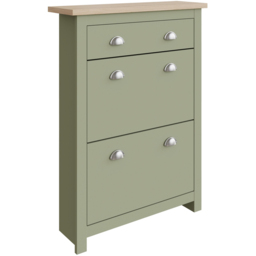 GFW Lancaster 2 Door Single Drawer Sage Green Shoe Cabinet - Wilko - thumbnail 3