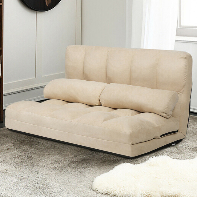 Costway Beige 2 in 1 Folding Floor Sofa Bed with 2 Pillows - Size: 2 Seater - Cream - Wilko - image 1
