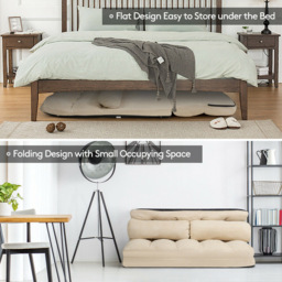 Costway Beige 2 in 1 Folding Floor Sofa Bed with 2 Pillows - Size: 2 Seater - Cream - Wilko - thumbnail 7