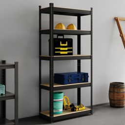 Living and Home 5 Shelf Black Galvanised Steel Shelving Unit - Size: 150 x 70 x 30cm - Wilko