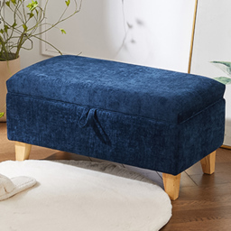 Living and Home Blue Chenille Upholstered Storage Ottoman - Size: 36 x 71 x 37cm - Wilko